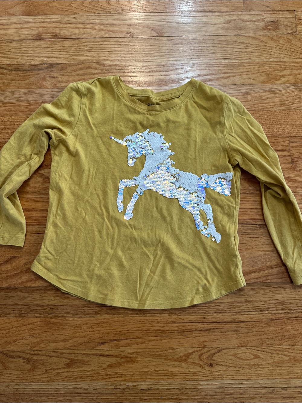 GAP Kids Long-Sleeve Unicorn Sequin Top - Mustard Size S